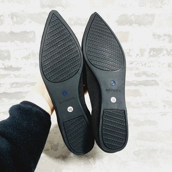 NEW Rothy's The Flat Black Knit Pointy Toe Slip On Loafers E228